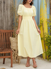 Women’s Summer Boat Neck Bubble Sleeve Dress – Elegant Fitted Style