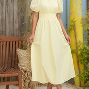 Women’s Summer Boat Neck Bubble Sleeve Dress – Elegant Fitted Style