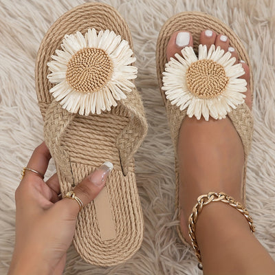 Women's Floral Linen Slide Sandals