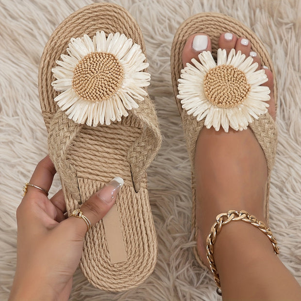 Women's Floral Linen Slide Sandals