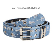 [Punk Star Belt] Black Punk Style Star Embellished Double Buckle Waist Belt | Regular Size for Casual, Party & Casual Attire with Metallic Hardware