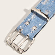 [Punk Star Belt] Black Punk Style Star Embellished Double Buckle Waist Belt | Regular Size for Casual, Party & Casual Attire with Metallic Hardware