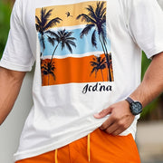 Men’s Summer Cotton T-Shirt – Casual Short Sleeve Tropical Palm Tee