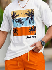 Men’s Summer Cotton T-Shirt – Casual Short Sleeve Tropical Palm Tee