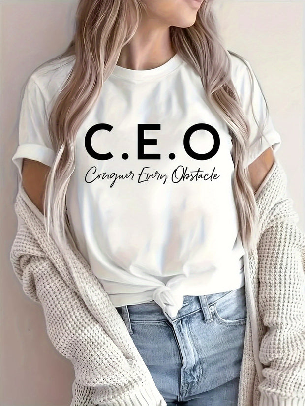 Fashionable Letter Cartoon Print Women'S Round Neck T-Shirt, Simple Design, Comfortable And Breathable, Suitable for Daily Leisure And Versatile, Showing a Natural And Elegant Style, a Must-Have for Summer Parties, Local Deli