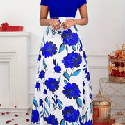 Women’s Floral Maxi Dress – Elegant Short Sleeve High-Waist Dress
