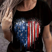 Women’s Vibrant American Flag V-Neck T-Shirt – Soft Cotton Knit Tee, Patriotic Short Sleeve Shirt for Summer & 4th of July Events