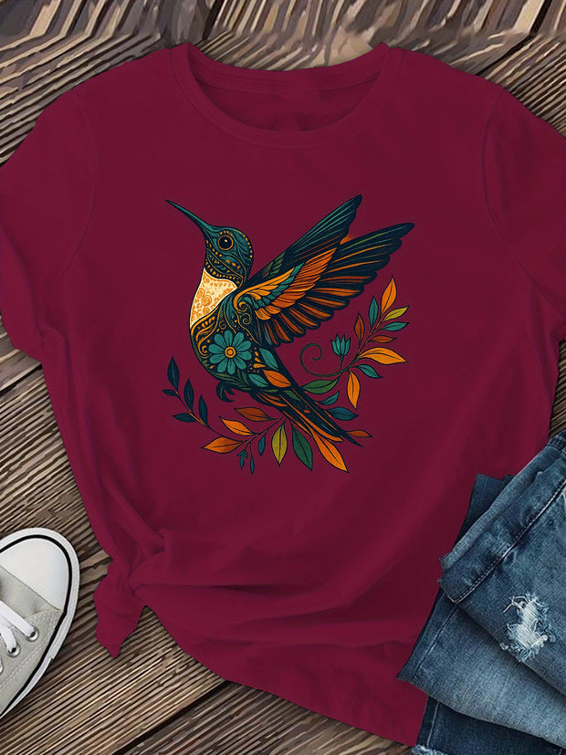 Women’s Dark Grey Bird Graphic T-Shirt – Casual Short Sleeve Top
