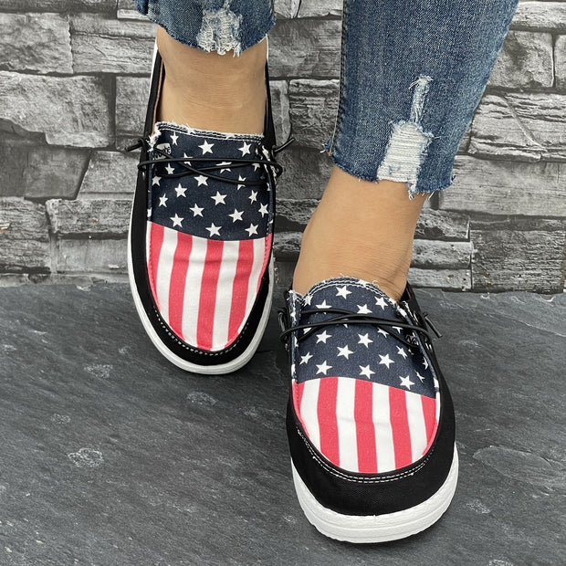 Women’s Patriotic Casual Sneakers – Lightweight Independence Day Loafers with USA Flag Print, Comfortable & Versatile Everyday Shoes