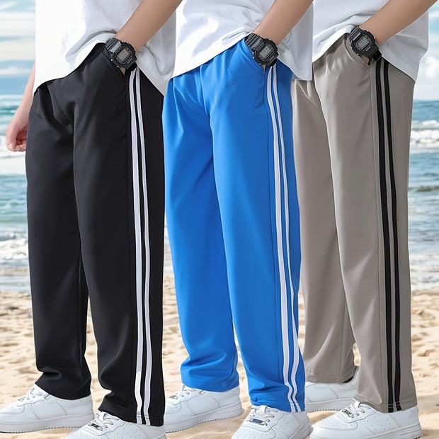 Boys’ Athletic Pants 3-Pack – Elastic Waist Sports Joggers with Pockets
