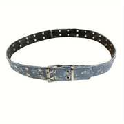 [Punk Star Belt] Black Punk Style Star Embellished Double Buckle Waist Belt | Regular Size for Casual, Party & Casual Attire with Metallic Hardware