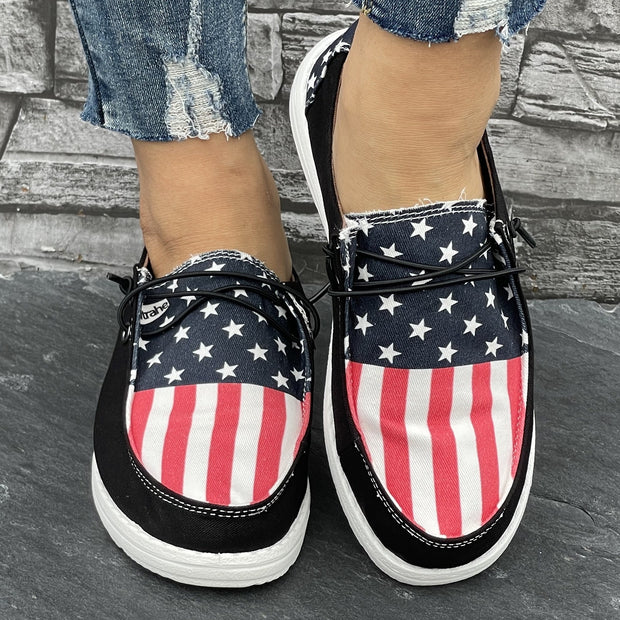 Women’s Patriotic Casual Sneakers – Lightweight Independence Day Loafers with USA Flag Print, Comfortable & Versatile Everyday Shoes