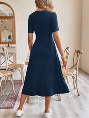 Women’s Black Midi Dress – A-Line Short Sleeve Elegant Work Dress