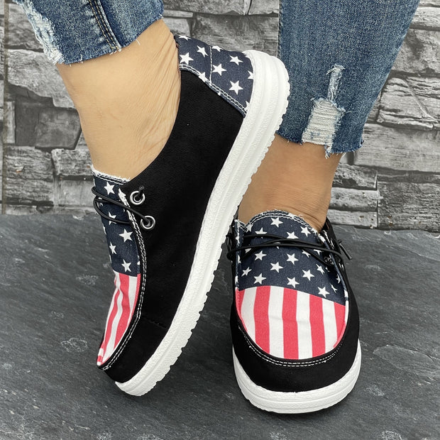 Women’s Patriotic Casual Sneakers – Lightweight Independence Day Loafers with USA Flag Print, Comfortable & Versatile Everyday Shoes