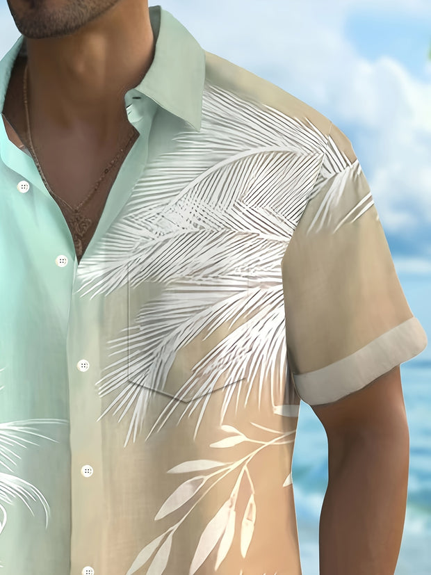 Men’s Palm Leaf Hawaiian Shirt – Casual Short Sleeve Summer Top