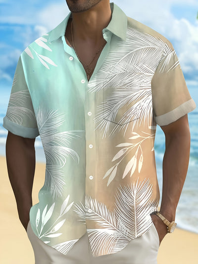 Men’s Palm Leaf Hawaiian Shirt – Casual Short Sleeve Summer Top
