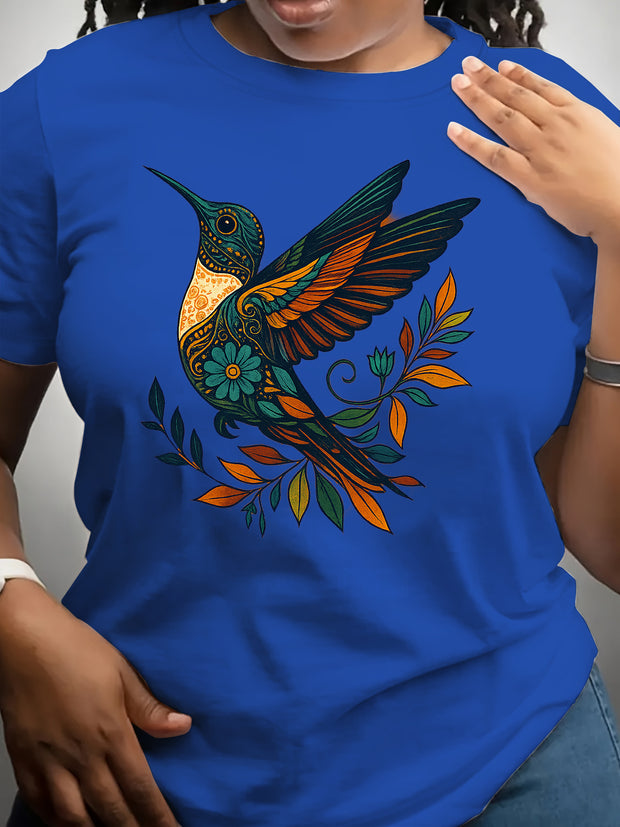 Women’s Dark Grey Bird Graphic T-Shirt – Casual Short Sleeve Top