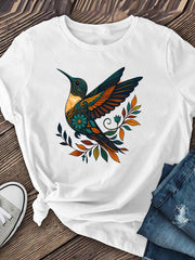 Women’s Dark Grey Bird Graphic T-Shirt – Casual Short Sleeve Top