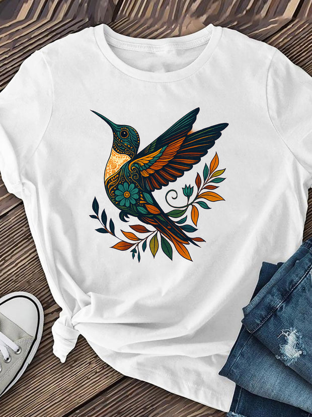 Women’s Dark Grey Bird Graphic T-Shirt – Casual Short Sleeve Top