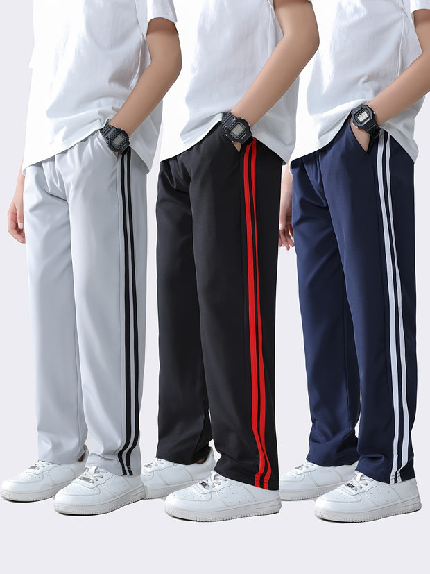 Boys’ Athletic Pants 3-Pack – Elastic Waist Sports Joggers with Pockets