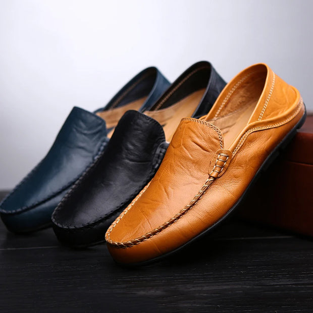 Men’s Leather Loafers – Breathable Slip-On Driving Shoes with Waterproof Split Leather Upper