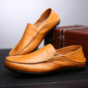 Men’s Leather Loafers – Breathable Slip-On Driving Shoes with Waterproof Split Leather Upper