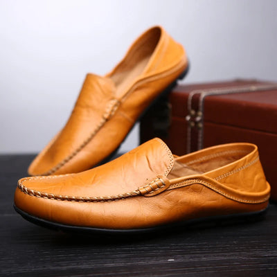 Men’s Leather Loafers – Breathable Slip-On Driving Shoes with Waterproof Split Leather Upper