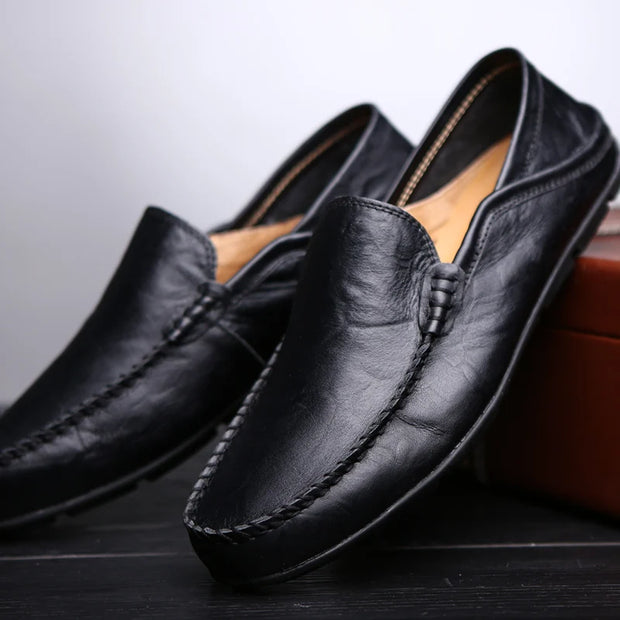 Men’s Leather Loafers – Breathable Slip-On Driving Shoes with Waterproof Split Leather Upper