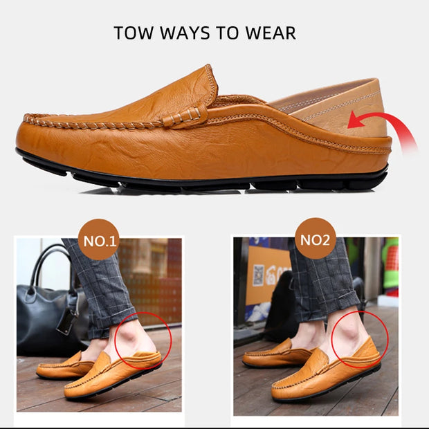 Men’s Leather Loafers – Breathable Slip-On Driving Shoes with Waterproof Split Leather Upper