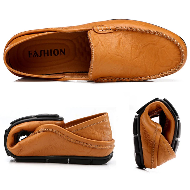 Men’s Leather Loafers – Breathable Slip-On Driving Shoes with Waterproof Split Leather Upper