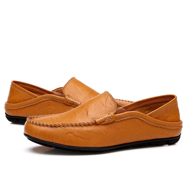 Men’s Leather Loafers – Breathable Slip-On Driving Shoes with Waterproof Split Leather Upper