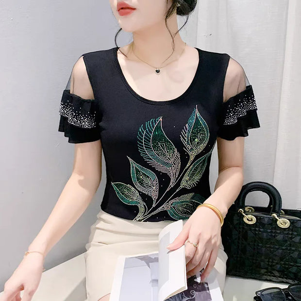 Comfy V-Neck Diamond T-Shirt for Women – Summer Casual Streetwear