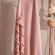 OCEANLOVE Irregular Ruffles Women Skirts Solid Pleated Autumn Winter A-line Jupe Femme Korean Fashion Elegant Retro Long Skirt