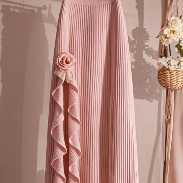 OCEANLOVE Irregular Ruffles Women Skirts Solid Pleated Autumn Winter A-line Jupe Femme Korean Fashion Elegant Retro Long Skirt
