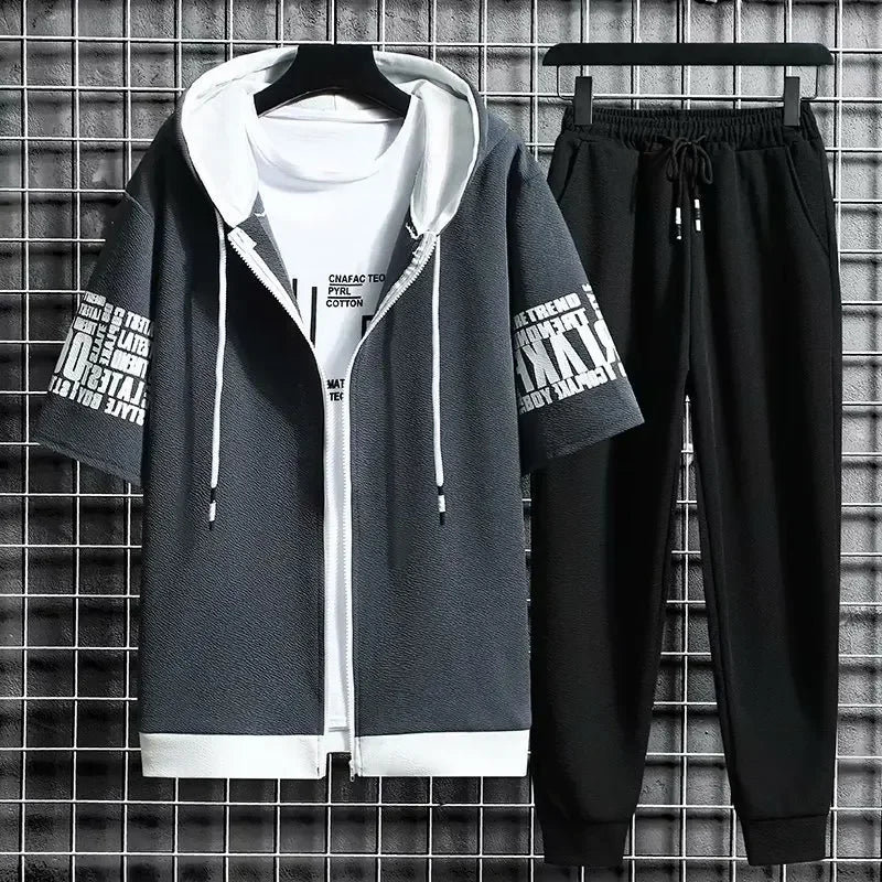 Men’s Summer Sports Set – 2-Piece Quick-Dry Hooded T-Shirt & Shorts | Casual Athletic Outfit for Running, Gym & Daily Wear