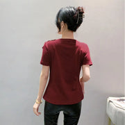 Chic Korean Skew Collar T-Shirt – Cotton Slim Fit Top with 3D Flower Appliqué
