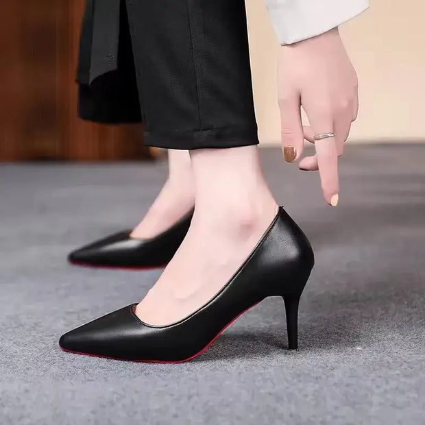 Red Sole Matte Black Stiletto Pumps – Women’s Slip-On High Heels for Office & Evening Wear