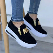 Women’s Side Zipper Platform Sneakers – Casual Double M Print Vulcanized Shoes for All Seasons