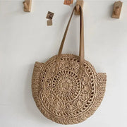 Summer Straw Shoulder Tote – Women’s Woven Beach Bag with Zipper & Large Capacity