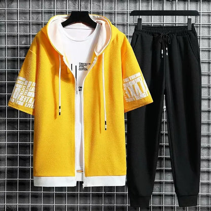 Men’s Summer Sports Set – 2-Piece Quick-Dry Hooded T-Shirt & Shorts | Casual Athletic Outfit for Running, Gym & Daily Wear