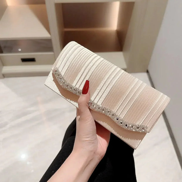 Wedding Party Handbag Ladies Glitter Silver Clutch Bag Envelope Evening Bag Fashion Elegant Long Purse Women Chain Shoulder Bags
