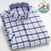 Men’s Classic Oxford Cotton Shirt – Short Sleeve Slim Fit Casual Plaid & Solid