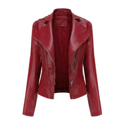 Women's Faux Leather Biker Jacket – Punk Rivet Style, Slim Fit, Retro Moto Outerwear