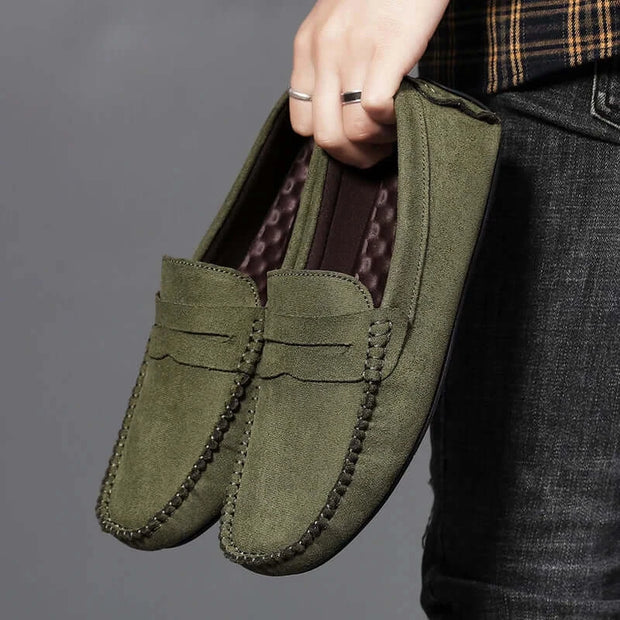 Men’s Faux Suede Slip-On Loafers – Breathable Driving & Walking Shoes