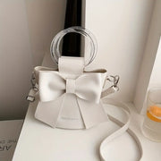 Elegant Bow Bucket Bag – Women’s PU Leather Crossbody with Round Handle & Detachable Strap