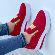 Women’s Side Zipper Platform Sneakers – Casual Double M Print Vulcanized Shoes for All Seasons