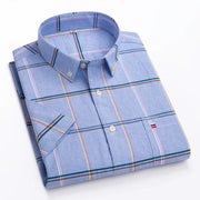 Men’s Classic Oxford Cotton Shirt – Short Sleeve Slim Fit Casual Plaid & Solid