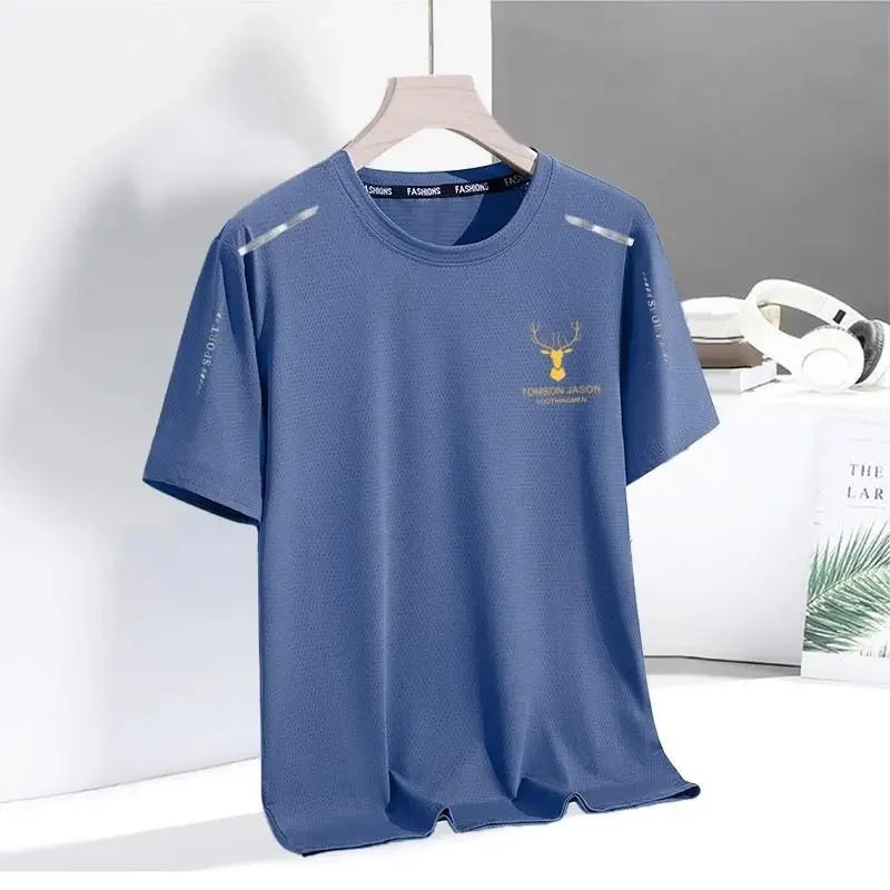 Summer Men's Ice Silk Short Sleeve T-Shirt