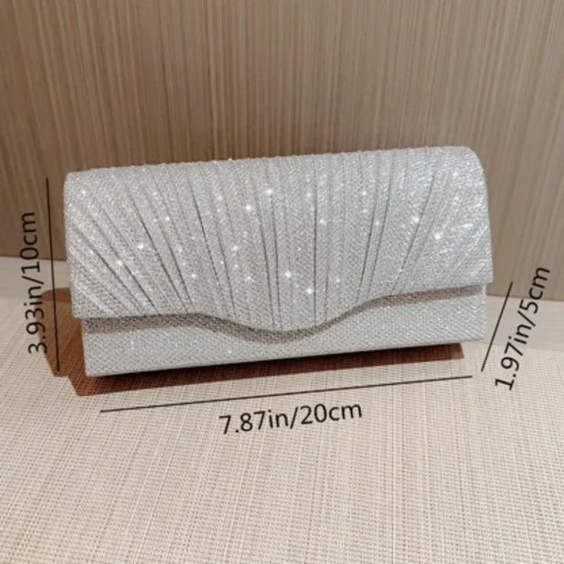 Wedding Party Handbag Ladies Glitter Silver Clutch Bag Envelope Evening Bag Fashion Elegant Long Purse Women Chain Shoulder Bags