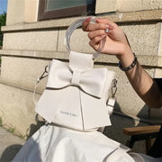 Elegant Bow Bucket Bag – Women’s PU Leather Crossbody with Round Handle & Detachable Strap